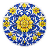 Azul Flor Solene Keramische Knop (Voorkant)