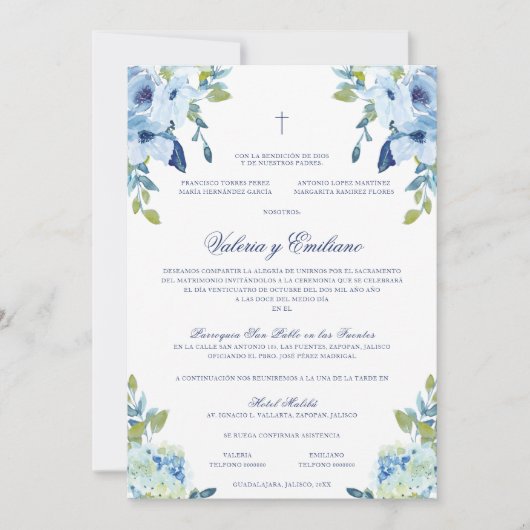 Azul Formele Katholieke Trouw Uitnodiging Bruiloft (Voorkant)