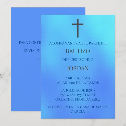 Azul Invitación de bautizo Kaart (Voorkant / Achterkant)