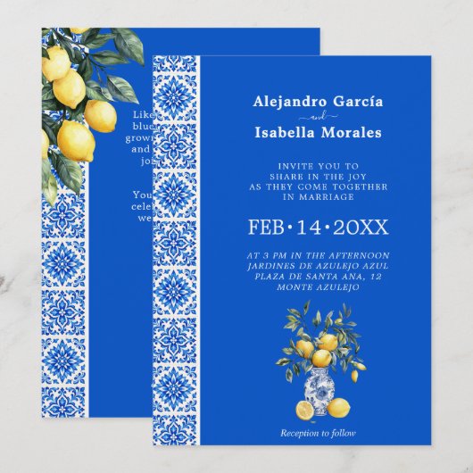  💙🍋Azul & Limone Romance [blauw] Uitnodiging (Voorkant / Achterkant)