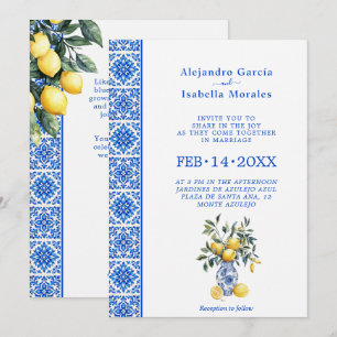  💙🍋Azul & Limone Romance   – Klassieke Uitnodigi Kaart