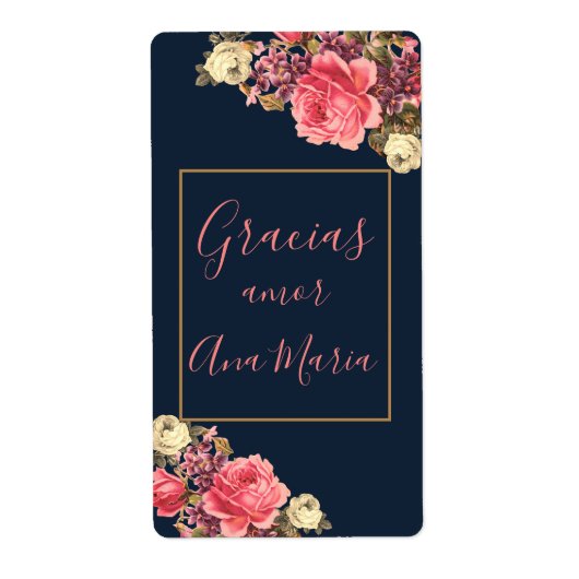 Azul marino Rosa "infundida de amor" personalizada Etiket (Voorkant)