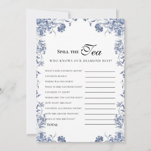  azul presupuesto Bridgerton Bridal Shower Game Kaart (Voorkant)