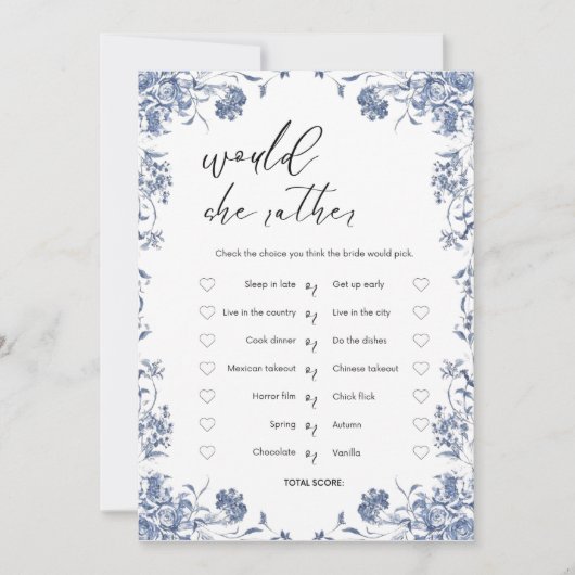 azul presupuesto Bridgerton Bridal Shower Game Kaart (Voorkant)