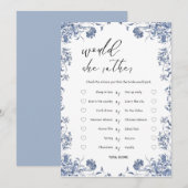 azul presupuesto Bridgerton Bridal Shower Game Kaart (Voorkant / Achterkant)