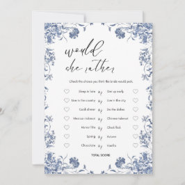  azul presupuesto Bridgerton Bridal Shower Game Kaart