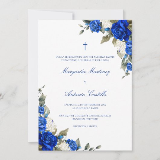 Azul Real Invitacion de Boda Cristiana Bruiloft Kaart (Voorkant)