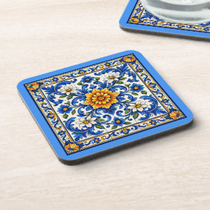 Azul Solara — Grand Floral Azulejo  Bier Onderzetter