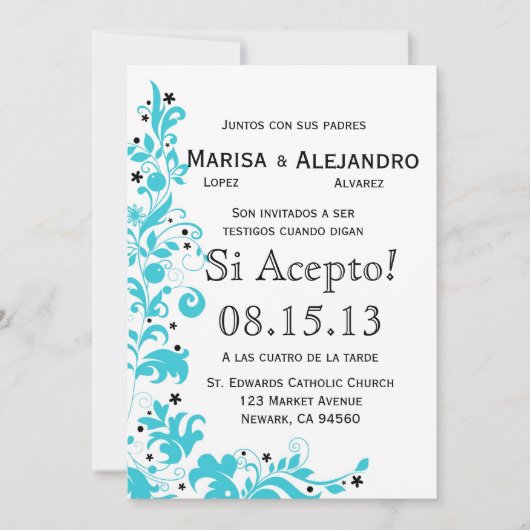 Azul Y Blanco Invitacion de Boda en español Kaart (Voorkant)