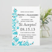 Azul Y Blanco Invitacion de Boda en español Kaart (Staand voorkant)