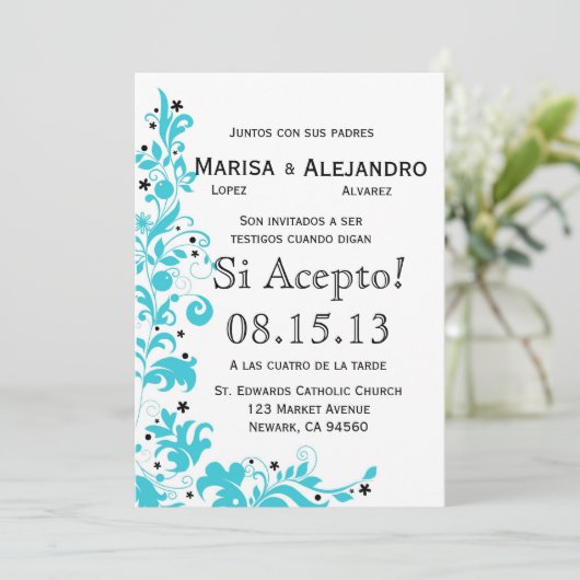 Azul Y Blanco Invitacion de Boda en español Kaart (Staand voorkant)