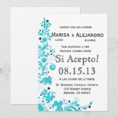 Azul Y Blanco Invitacion de Boda en español Kaart (Voorkant / Achterkant)