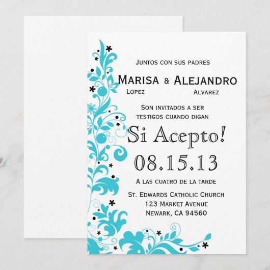Azul Y Blanco Invitacion de Boda en español Kaart (Voorkant / Achterkant)