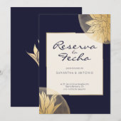 Azul y oro moderna Reserva la fecha Save The Date (Voorkant / Achterkant)