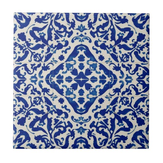 Azulejo blauw en wit mozaïek vintage bulk tegeltje (Voorkant)