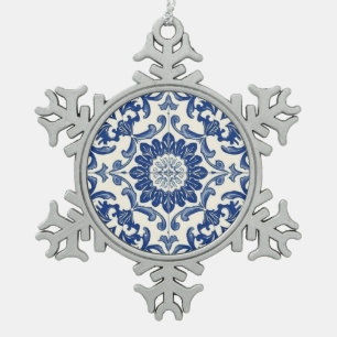 Azulejo blauw en wit mozaïek vintage bulk tin sneeuwvlok ornament