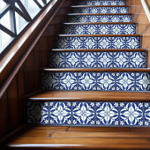 Azulejo Blauw en Wit Symmetrische Bloemen Tegeltje