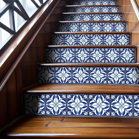 Azulejo Blauw en Wit Symmetrische Bloemen Tegeltje