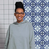 Azulejo Blauw en Wit Symmetrische Bloemen Tegeltje