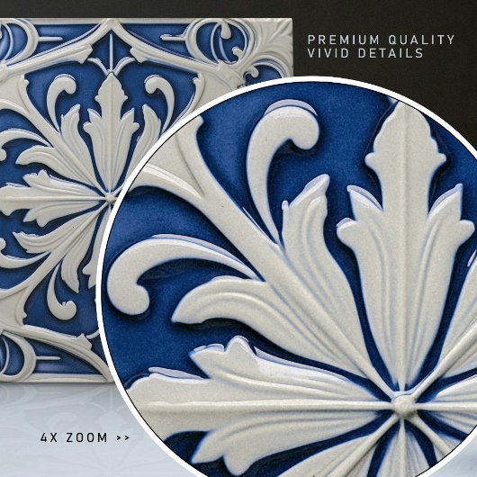 Azulejo Blauw en Wit Symmetrische Bloemen Tegeltje