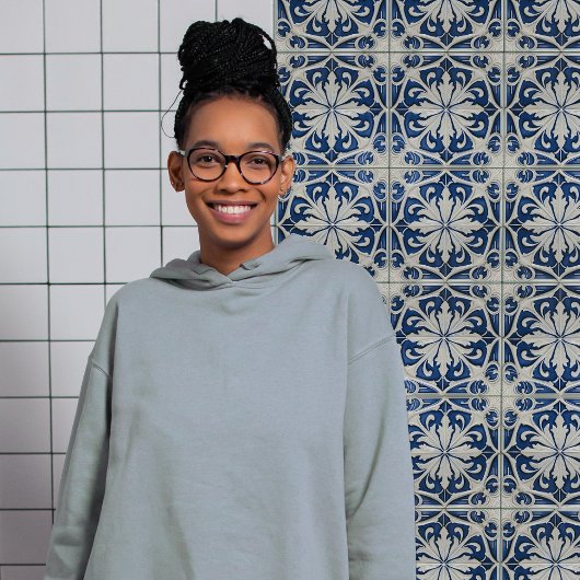 Azulejo Blauw en Wit Symmetrische Bloemen Tegeltje