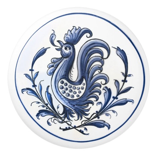 Azulejo Blauw Galo de Barcelos Haan Dier Keramische Knop (Voorkant)