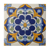 Azulejo blauw geel en groen mozaïek  tegeltje (Voorkant)
