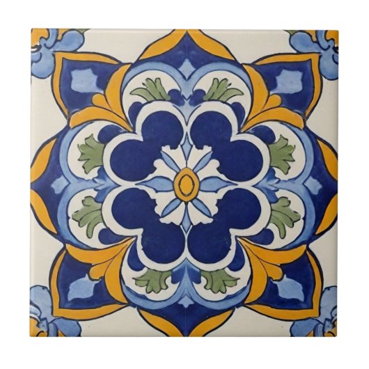 Azulejo blauw geel en groen mozaïek  tegeltje (Voorkant)