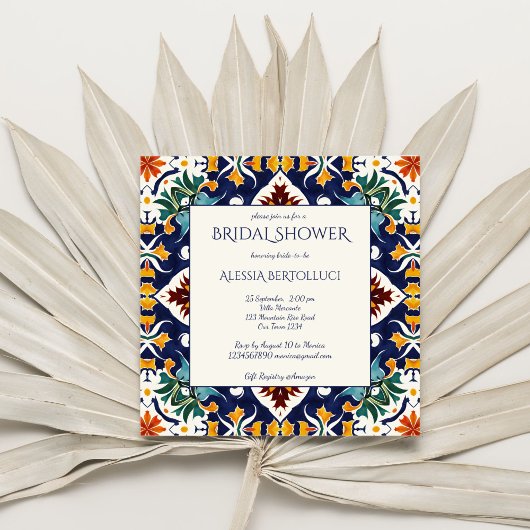 Azulejo blauw kleurrijk mediterraan vrijgezellenfe kaart