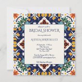 Azulejo blauw kleurrijk mediterraan vrijgezellenfe kaart (Voorkant)