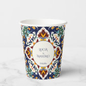 Azulejo blauw Mediterraans bruiloft gedrukt Papieren Bekers (Achterkant)