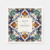 Azulejo blauw Mediterraans bruiloft gedrukt Servet (Voorkant)