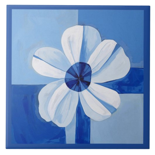 Azulejo Blauw Minimalistische Bloem Bloemen Tegeltje (Voorkant)