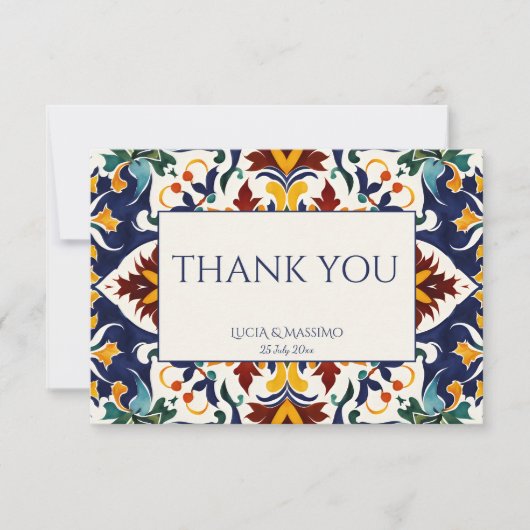 Azulejo blauw Portugees Mediterraan bruiloft Bedankkaart (Voorkant)