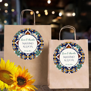 Azulejo blauw Portugees Mediterraan gunst Ronde Sticker