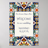 Azulejo blauw Portugees Mediterraan welkomstbord Poster (Voorkant)