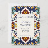 Azulejo blauw Portugees Middellands Zeegebied sier Save The Date (Voorkant)