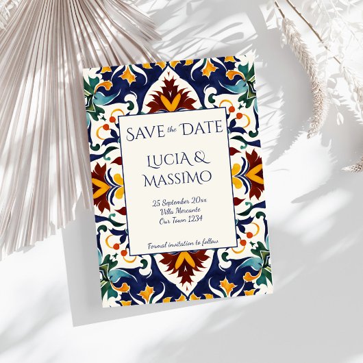 Azulejo blauw Portugees Middellands Zeegebied sier Save The Date