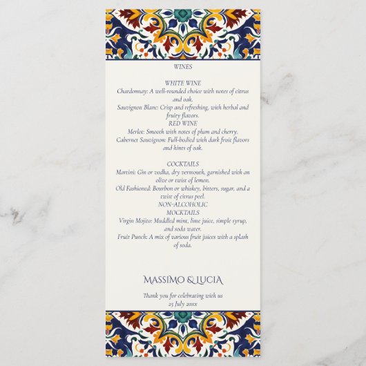 Azulejo blauw Portugees tegels Mediterraan thema Menu (Achterkant)