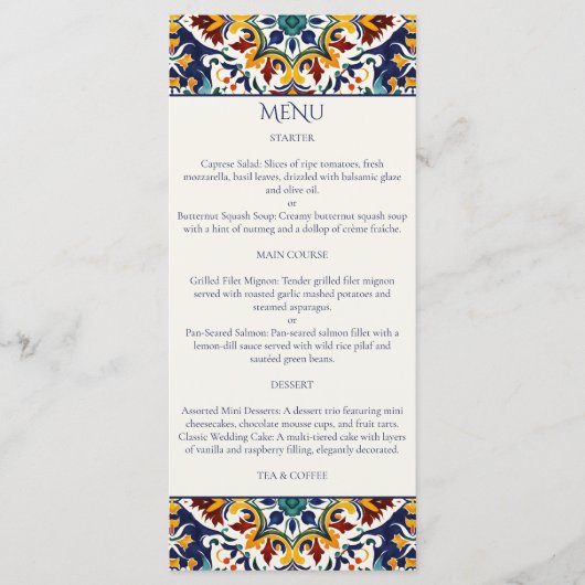 Azulejo blauw Portugees tegels Mediterraan thema Menu (Voorkant)