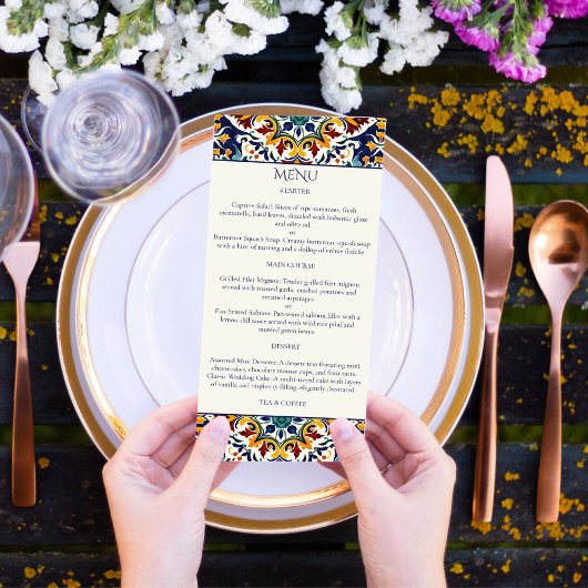 Azulejo blauw Portugees tegels Mediterraan thema Menu