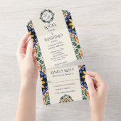 Azulejo blauw Talavera  Mexicaans bruiloft All In One Uitnodiging (Afscheurbaar)