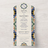 Azulejo blauw Talavera  Mexicaans bruiloft All In One Uitnodiging (Binnen)