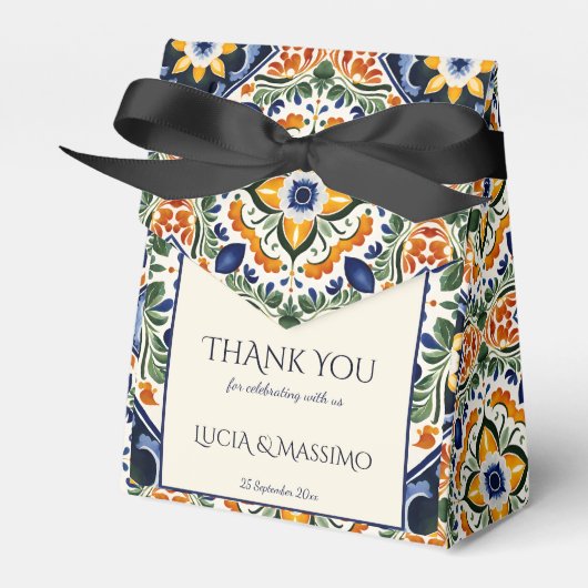 Azulejo blauw Talavera  Mexicaans bruiloft Bedankdoosjes (Voorkant Zijde)