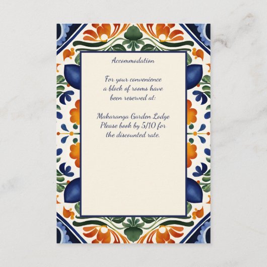 Azulejo blauw Talavera Mexicaans bruiloft Informatiekaartje (Achterkant)