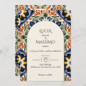 Azulejo blauw Talavera  Mexicaans bruiloft Kaart (Voorkant / Achterkant)