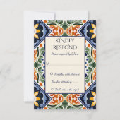Azulejo blauw Talavera Mexicaans bruiloft RSVP Kaartje (Voorkant)