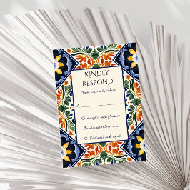 Azulejo blauw Talavera  Mexicaans bruiloft RSVP Kaartje