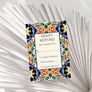 Azulejo blauw Talavera Mexicaans bruiloft RSVP Kaartje