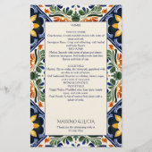 Azulejo blauw Talavera  Mexicaans huwelijksmenu (Achterkant)